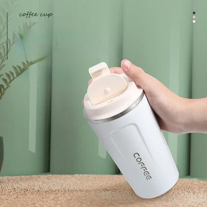 Insulated mug for keeping drinks hot or cold on the go.