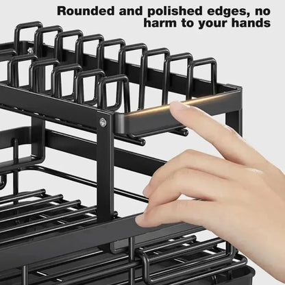 Dish Drying Rack Adjustable Kitchen Plates Organizer with Drainboard Over Sink Countertop Cutlery Storage Holde