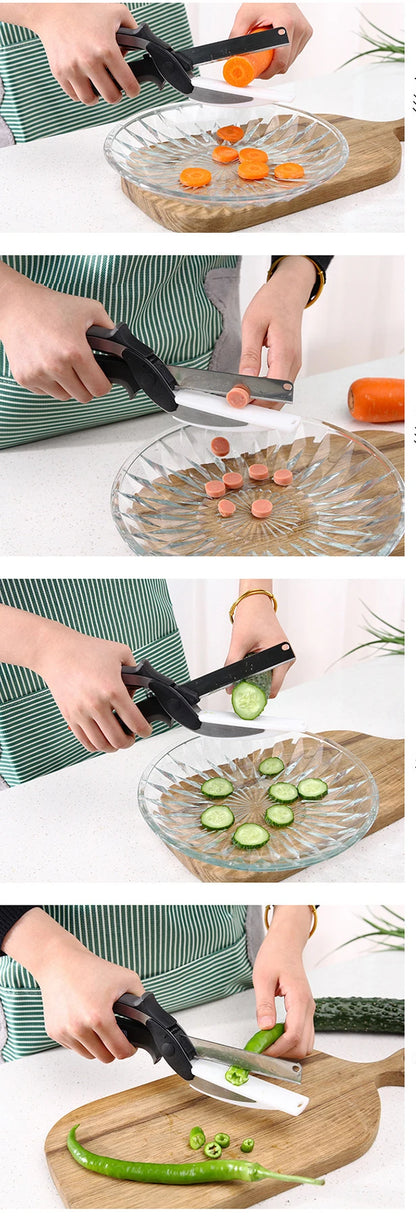 3-in-1 Kitchen Tool: Knife, Chopping Board & Scissors for Effortless Meal Prep.