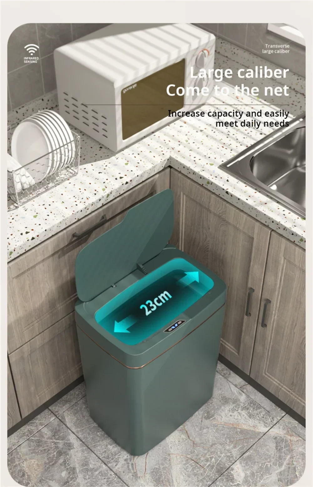 Our smart bathroom bin features touchless operation and a sleek design, offering a hygienic and convenient waste disposal solution.