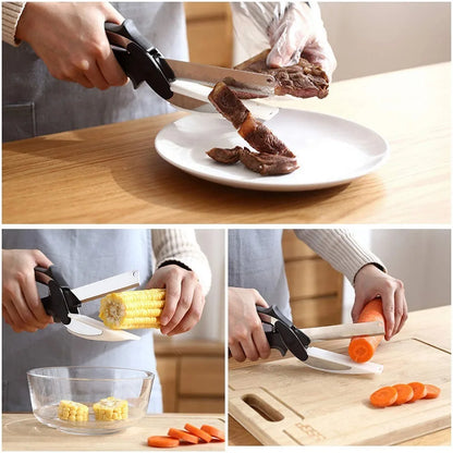 3-in-1 Kitchen Tool: Knife, Chopping Board & Scissors for Effortless Meal Prep.