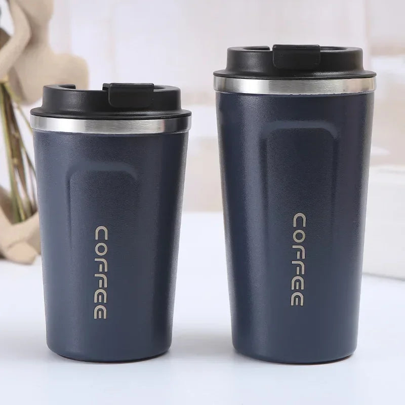 Insulated mug for keeping drinks hot or cold on the go.