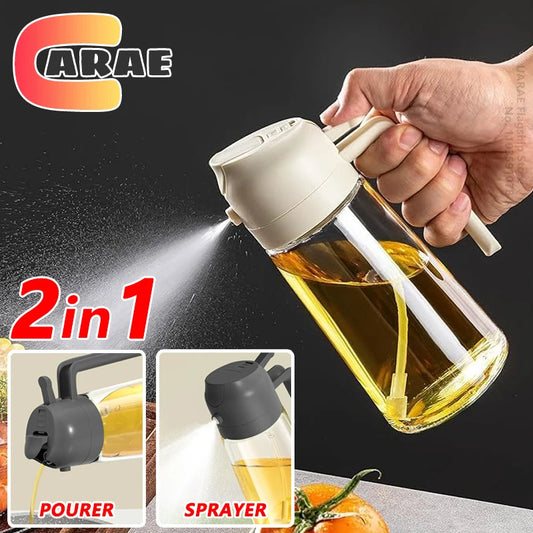 500mL Oil Empty Bottle 2in1 Sprayer & Pourer Plastic Oil Container Kitchen Cooking Oil Dispenser Vaporizer Cruet for Camping BBQ