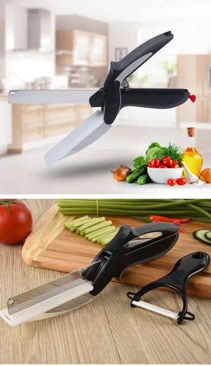 3-in-1 Kitchen Tool: Knife, Chopping Board & Scissors for Effortless Meal Prep.