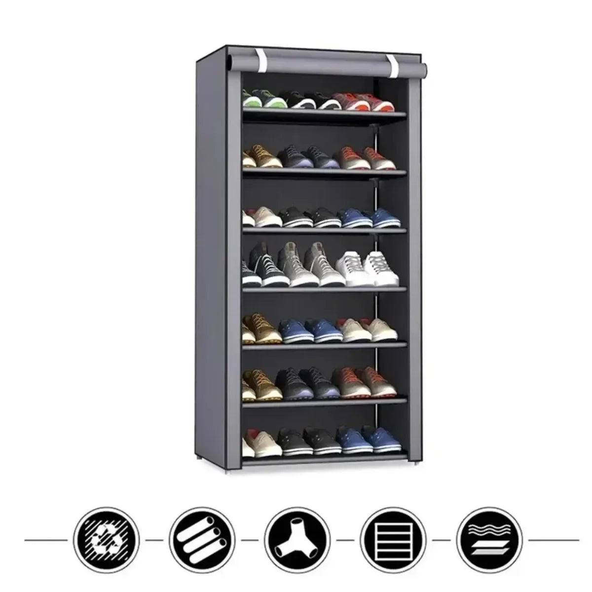 Compact, stylish cabinet designed to neatly organize and store your shoes while saving space.