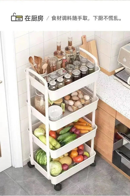 Space-saving rack designed to organize and store kitchen essentials efficiently.