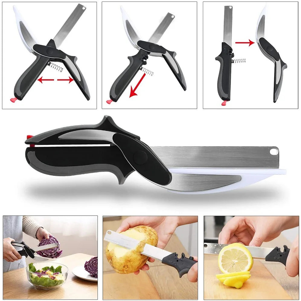 3-in-1 Kitchen Tool: Knife, Chopping Board & Scissors for Effortless Meal Prep.