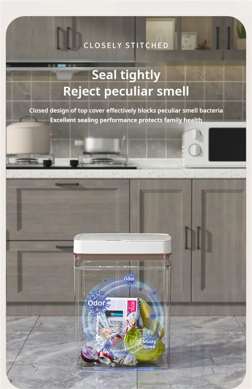 Our smart bathroom bin features touchless operation and a sleek design, offering a hygienic and convenient waste disposal solution.