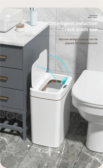 Our smart bathroom bin features touchless operation and a sleek design, offering a hygienic and convenient waste disposal solution.