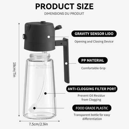 500mL Oil Empty Bottle 2in1 Sprayer & Pourer Plastic Oil Container Kitchen Cooking Oil Dispenser Vaporizer Cruet for Camping BBQ