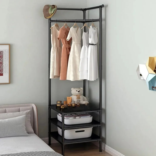 Stylish, space-efficient rack for organizing clothes in any corner.