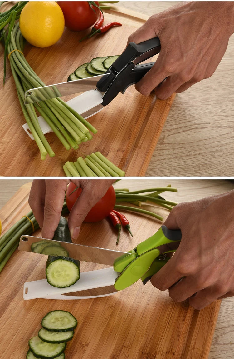 3-in-1 Kitchen Tool: Knife, Chopping Board & Scissors for Effortless Meal Prep.